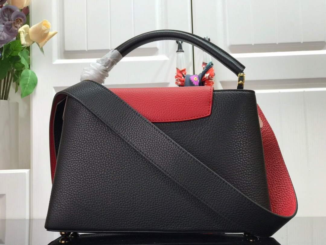 LV M48865 Louis Vuitton Capucines MM Handbag Black Red