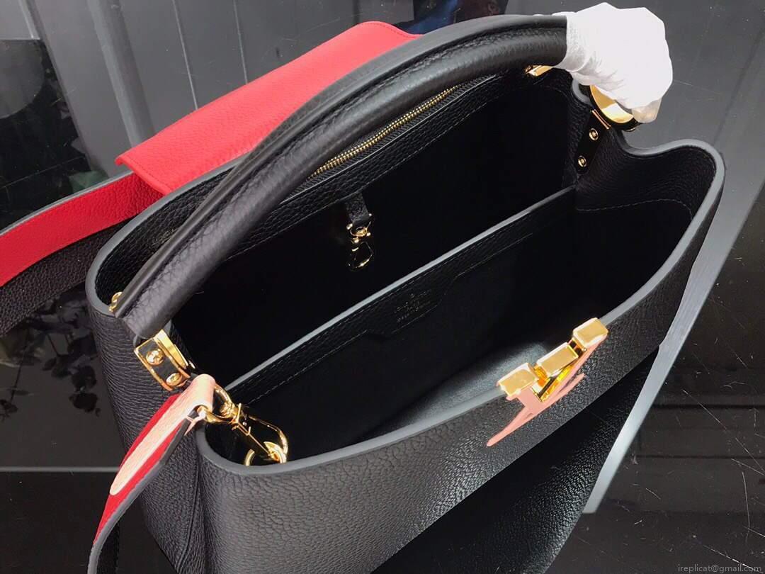 LV M48865 Louis Vuitton Capucines MM Handbag Black Red