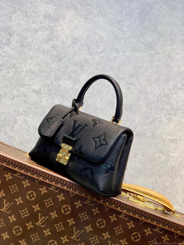 LV M46008 Louis Vuitton Madeleine BB Monogram Empreinte Leather Black