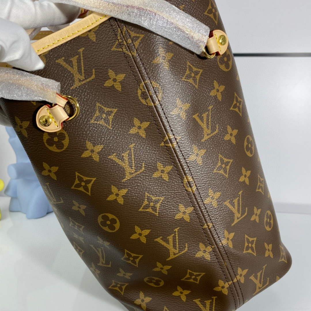 Louis Vuitton LV M41177 Neverfull MM Monogram Canvas Cerise Red