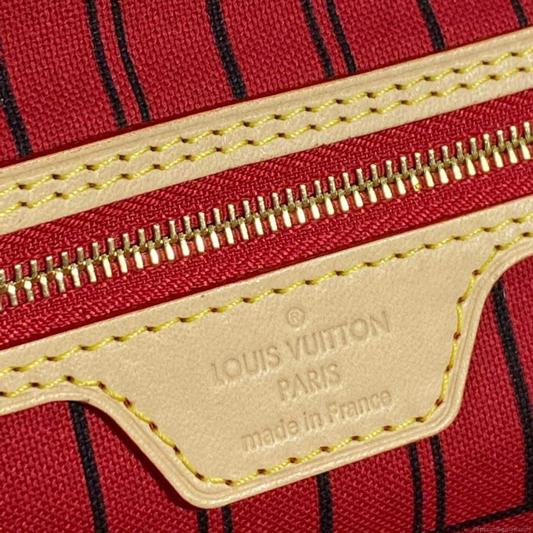 Louis Vuitton LV M41177 Neverfull MM Monogram Canvas Cerise Red