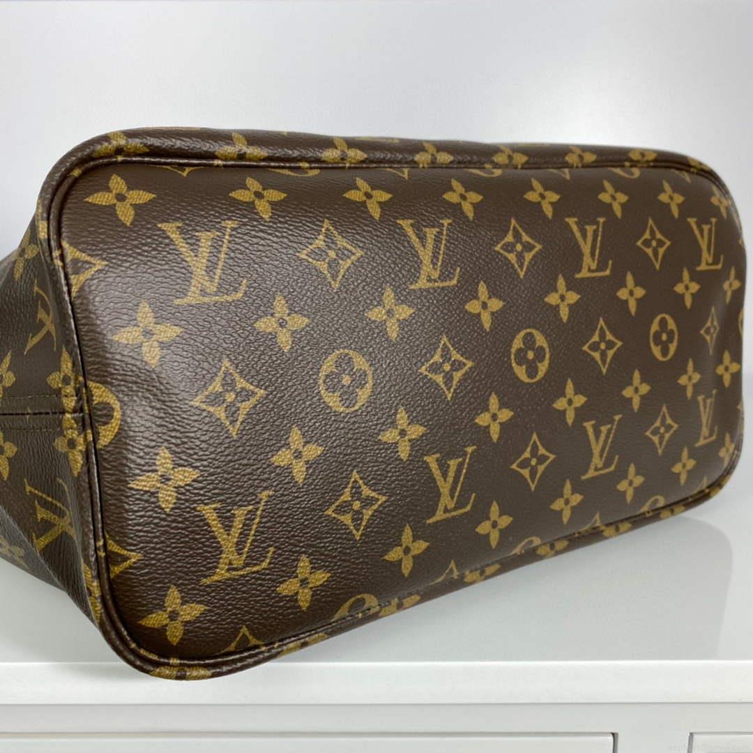 Louis Vuitton LV M40997 Neverfull MM Monogram Canvas Cerise Yellow
