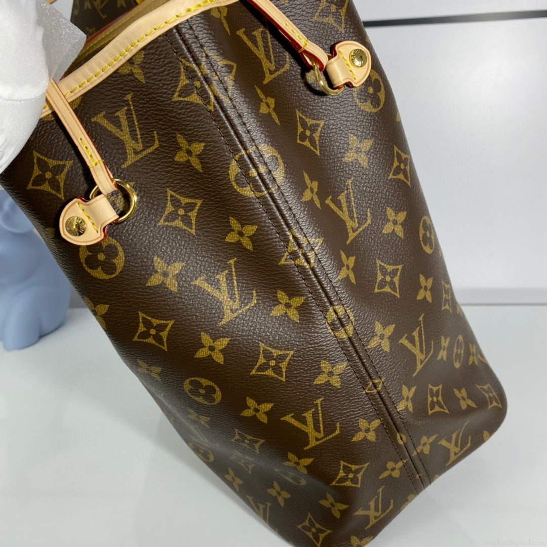 Louis Vuitton LV M40997 Neverfull MM Monogram Canvas Cerise Yellow