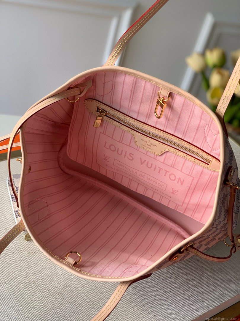 Louis Vuitton LV N41363 Neverfull PM Damier Azur Pink