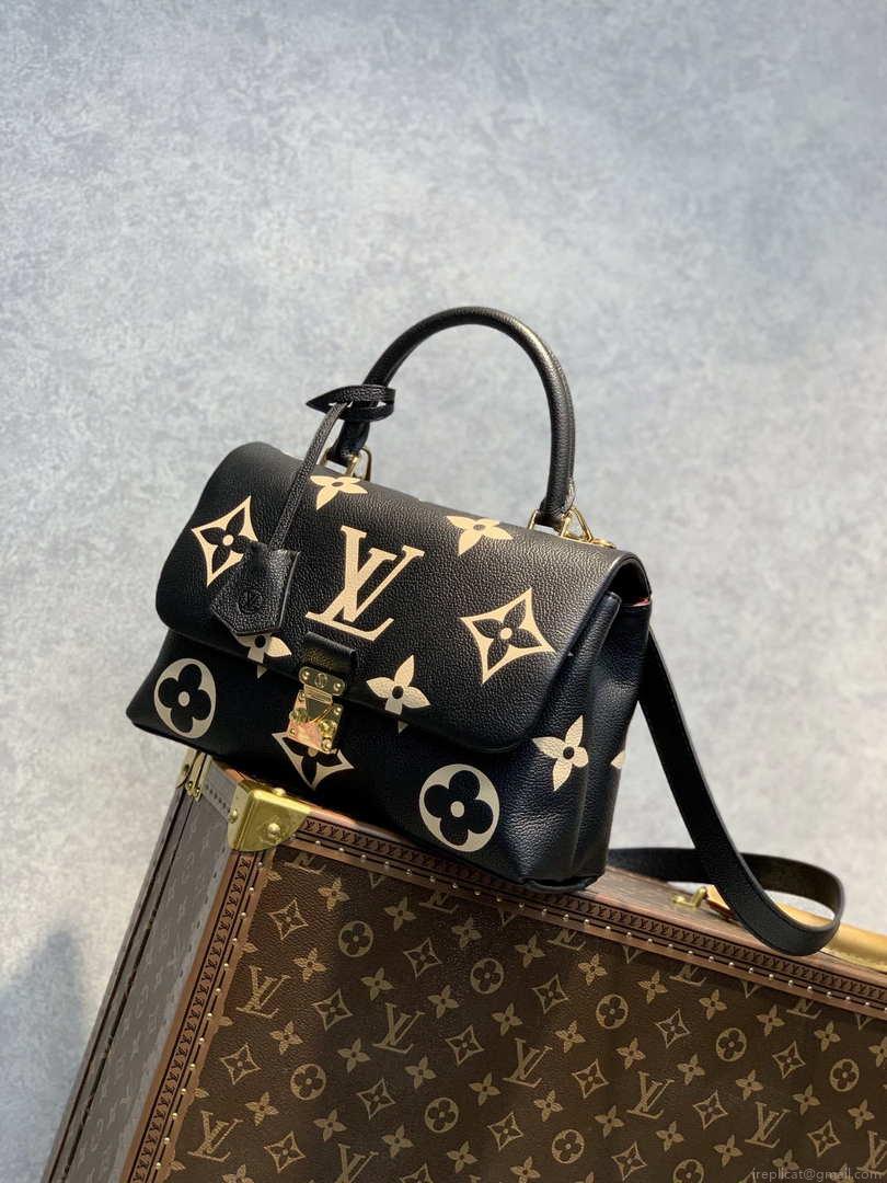 LV M45978 Louis Vuitton Madeleine MM Bicolor Monogram Empreinte Leather Black