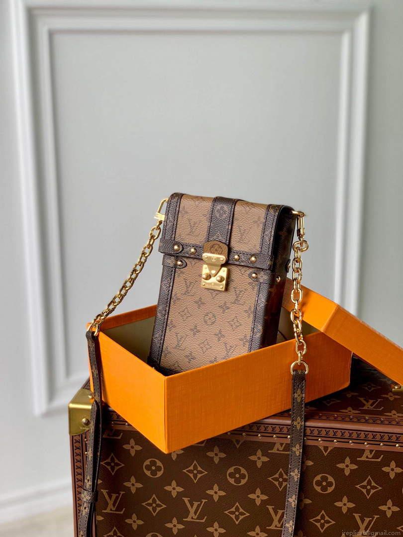 LV M63913 Louis Vuitton Vertical Trunk Pochette Bag Brown