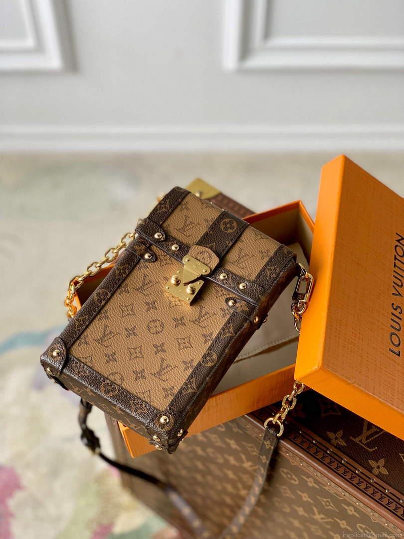 LV M63913 Louis Vuitton Vertical Trunk Pochette Bag Brown