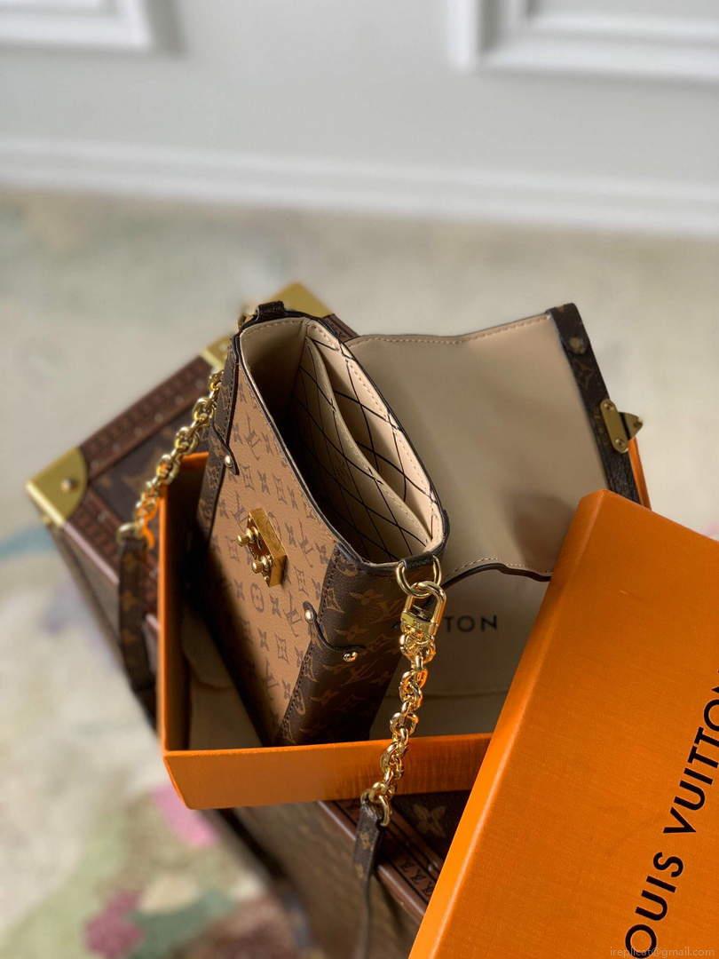 LV M63913 Louis Vuitton Vertical Trunk Pochette Bag Brown