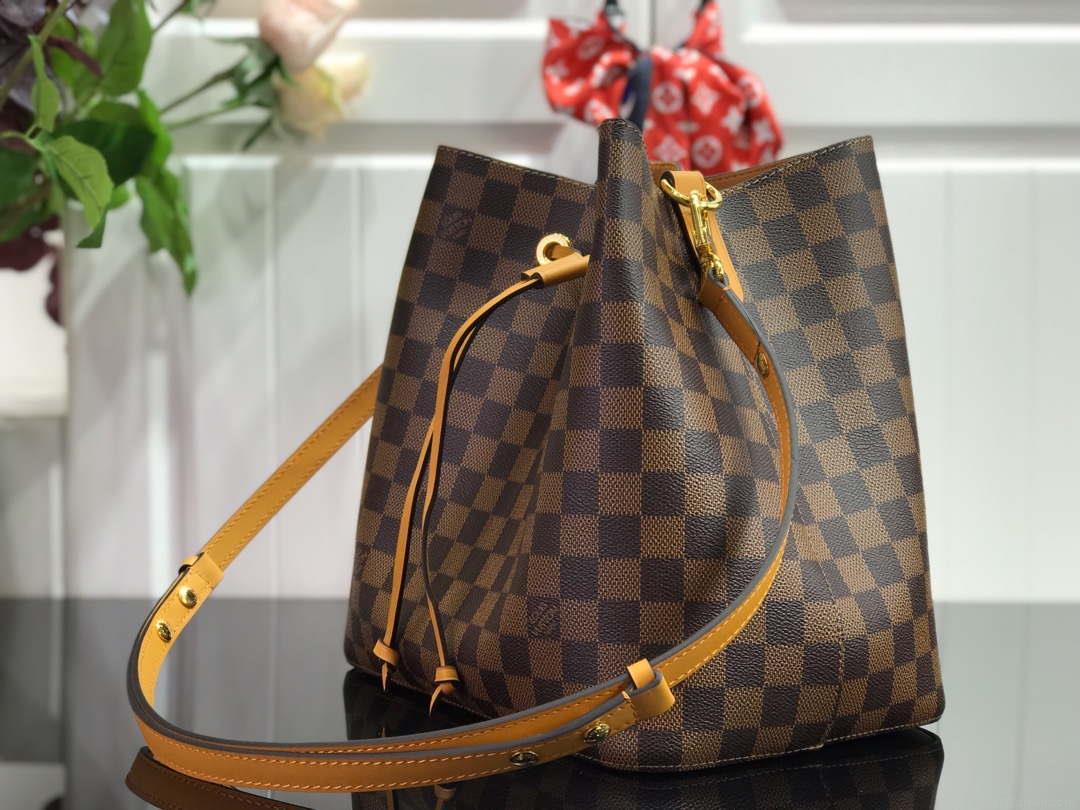 LV N40213 Louis Vuitton NÉONOÉ MM Bag Damier Ebene Safran Yellow