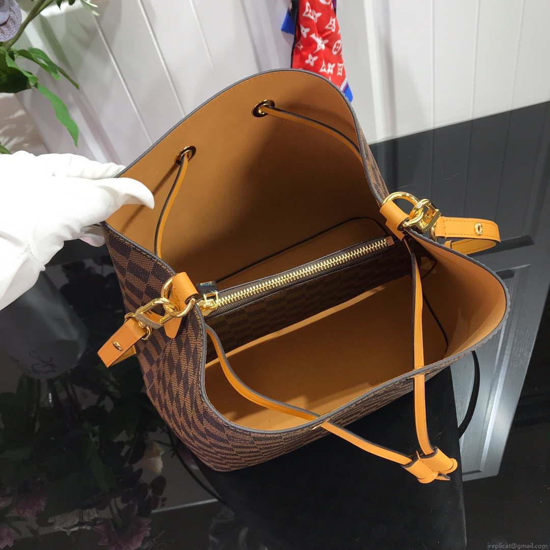 LV N40213 Louis Vuitton NÉONOÉ MM Bag Damier Ebene Safran Yellow