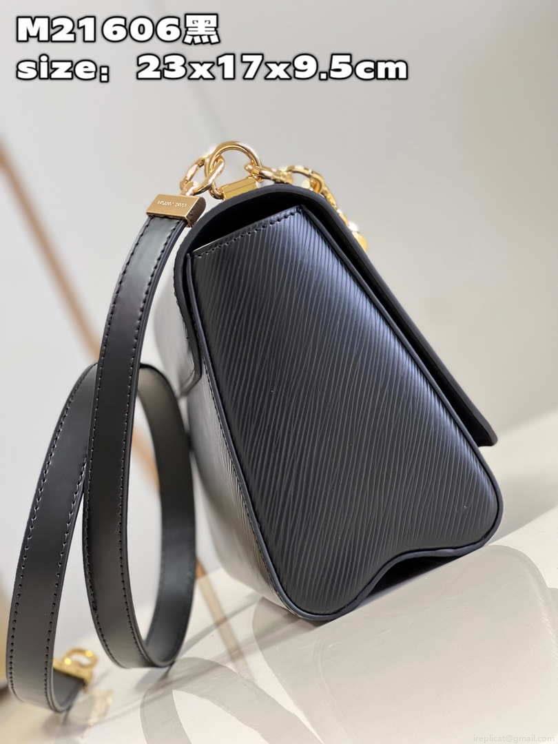 Louis Vuitton LV M20834 Twist MM Bag Epi Black with Pink