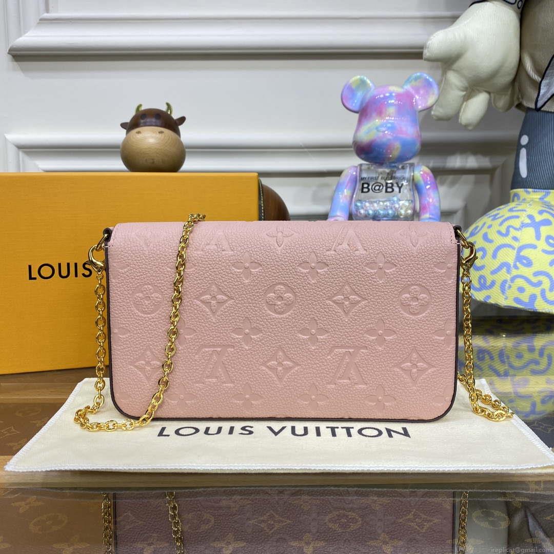 LV M82608 Louis Vuitton Felicie Pochette Monogram Empreinte Bag Rose Pink