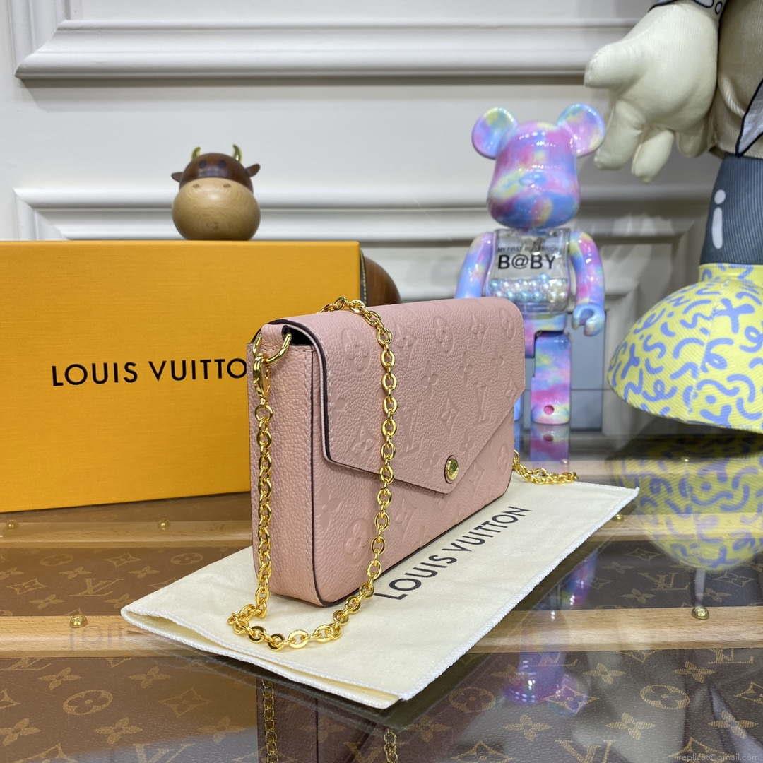 LV M82608 Louis Vuitton Felicie Pochette Monogram Empreinte Bag Rose Pink