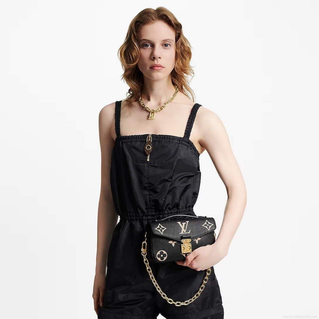 LV M46596 Louis Vuitton Pochette Métis East West bag Monogram Empreinte Leather Black/Beige