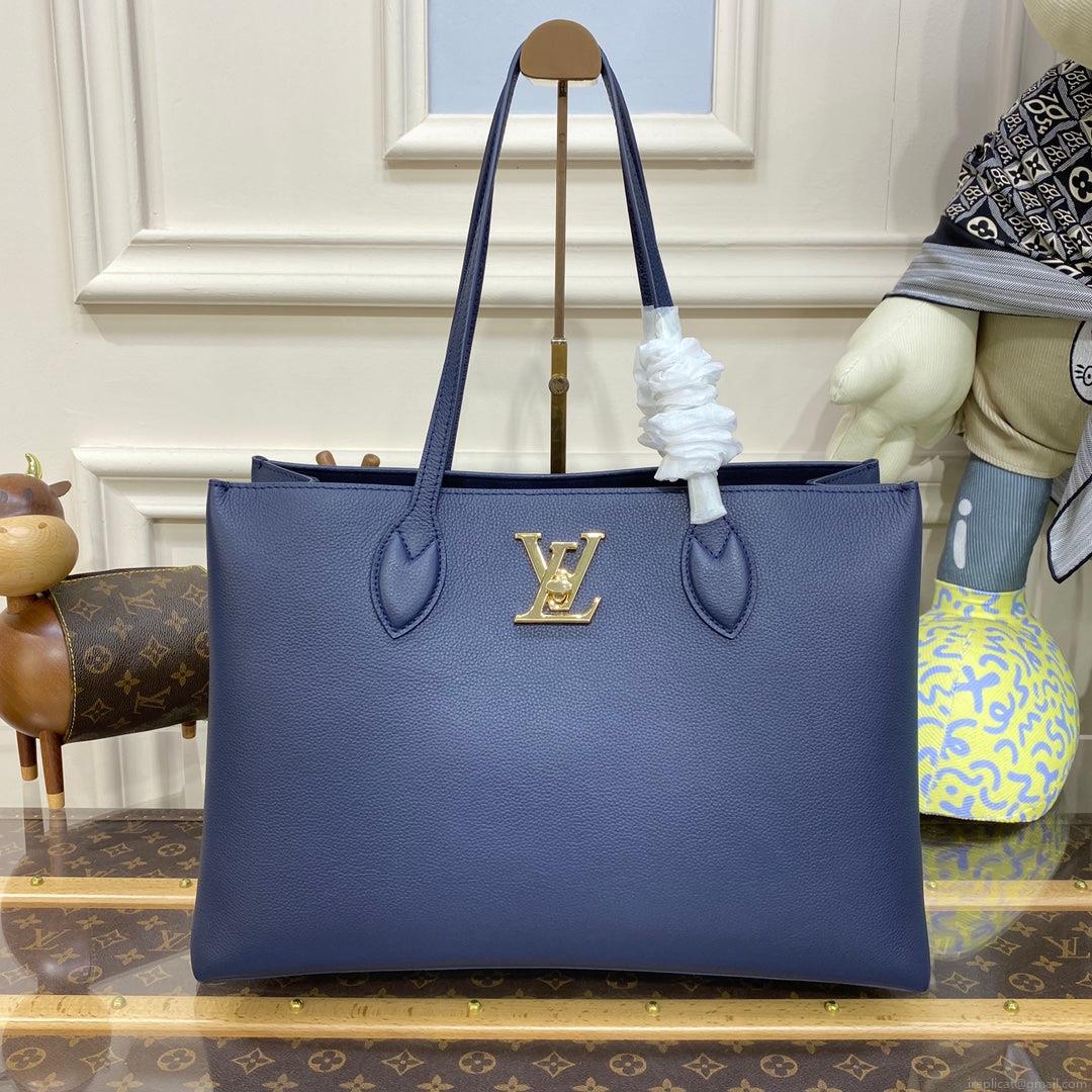 LV M20984 Louis Vuitton M57345 Lockme Shopper M57346 Bag Grained Calf Leather Navy Blue