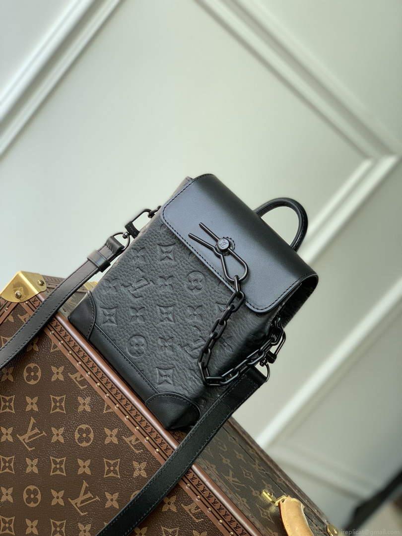 LV M82772 Louis Vuitton Nano Steamer Bag Taurillon Monogram embossed cowhide leather Black