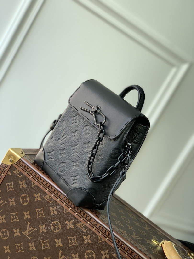 LV M82772 Louis Vuitton Nano Steamer Bag Taurillon Monogram embossed cowhide leather Black