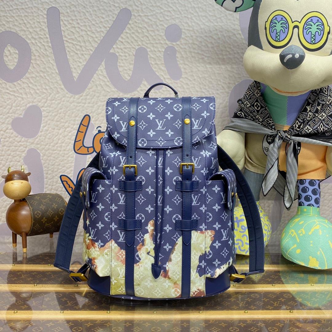 LV M46805 Louis Vuitton Christopher MM Backpack Ink Blue