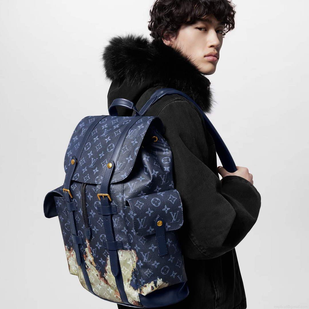 LV M46805 Louis Vuitton Christopher MM Backpack Ink Blue