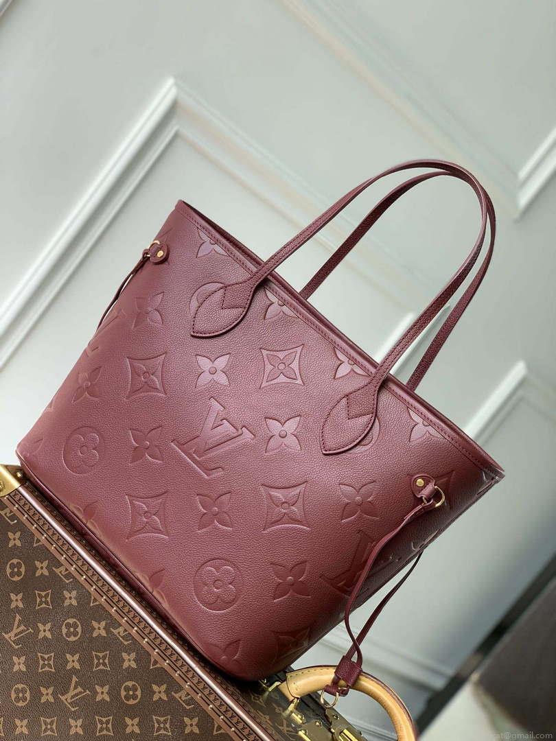 LV M46599 Louis Vuitton Neverfull MM Bag M45685 Monogram Empreinte Leather Wine Red