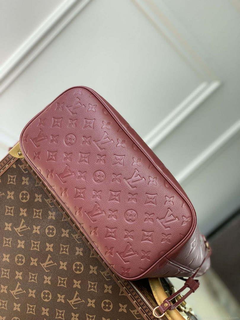 LV M46599 Louis Vuitton Neverfull MM Bag M45685 Monogram Empreinte Leather Wine Red