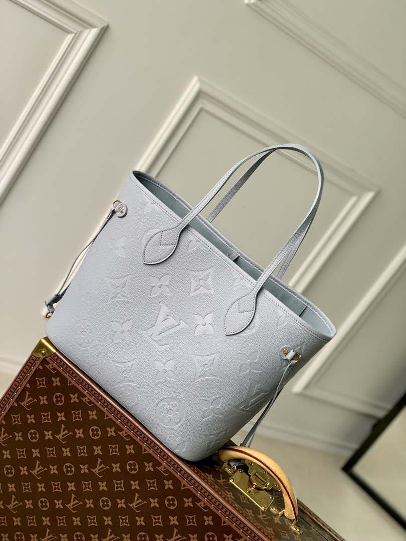 LV M46482 Louis Vuitton Neverfull MM Bag M45685 Monogram Empreinte Leather Blue
