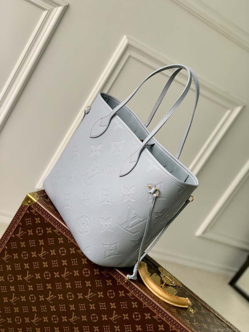 LV M46482 Louis Vuitton Neverfull MM Bag M45685 Monogram Empreinte Leather Blue
