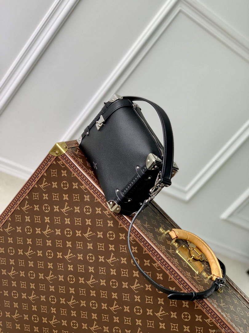 LV M25160 Louis Vuitton Side Trunk MM Handbag Black