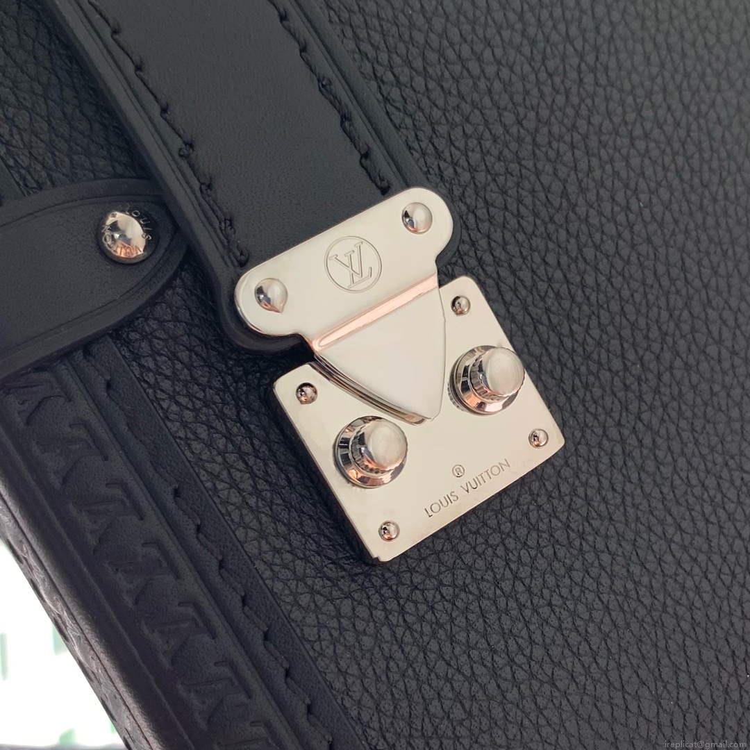 LV M25160 Louis Vuitton Side Trunk MM Handbag Black