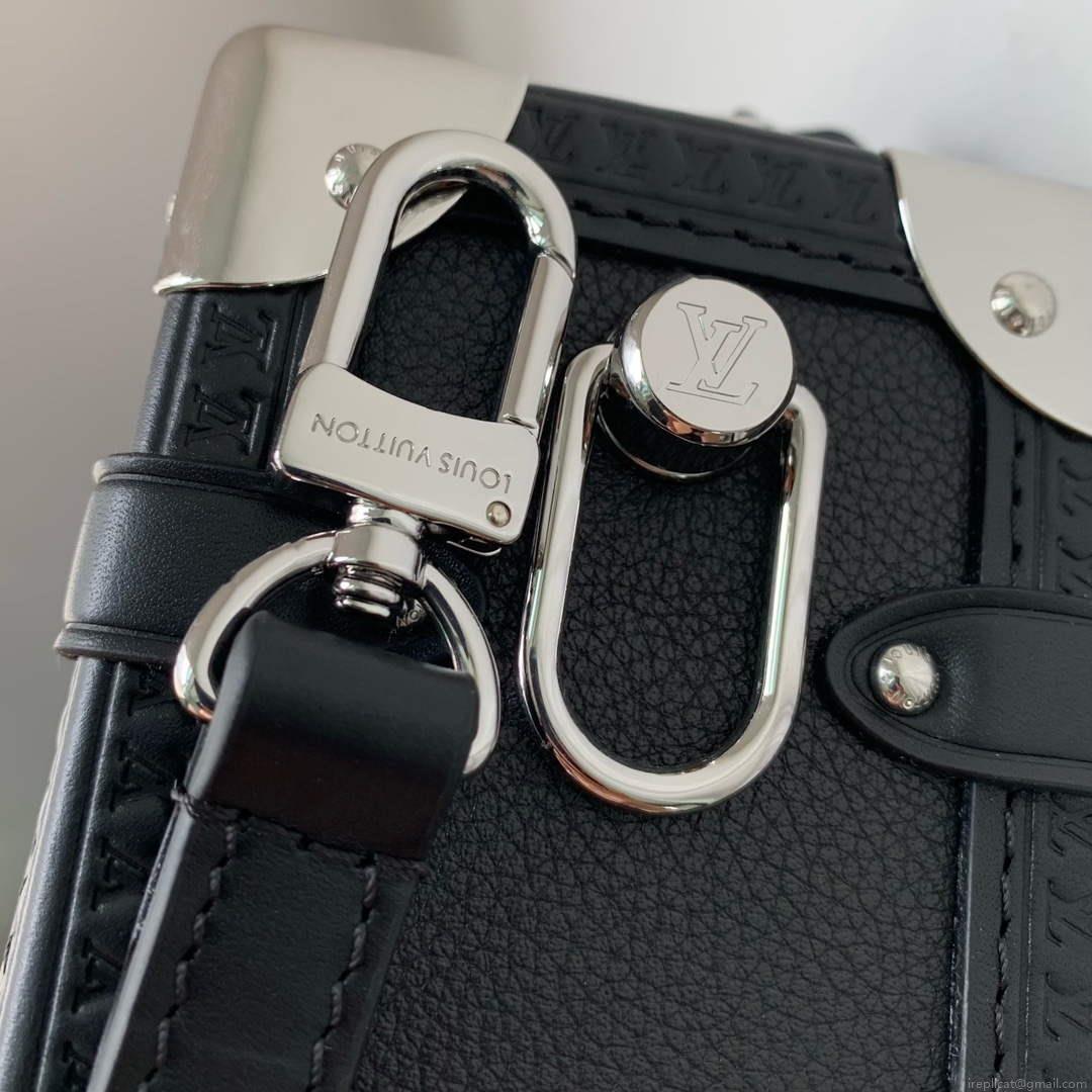 LV M25160 Louis Vuitton Side Trunk MM Handbag Black