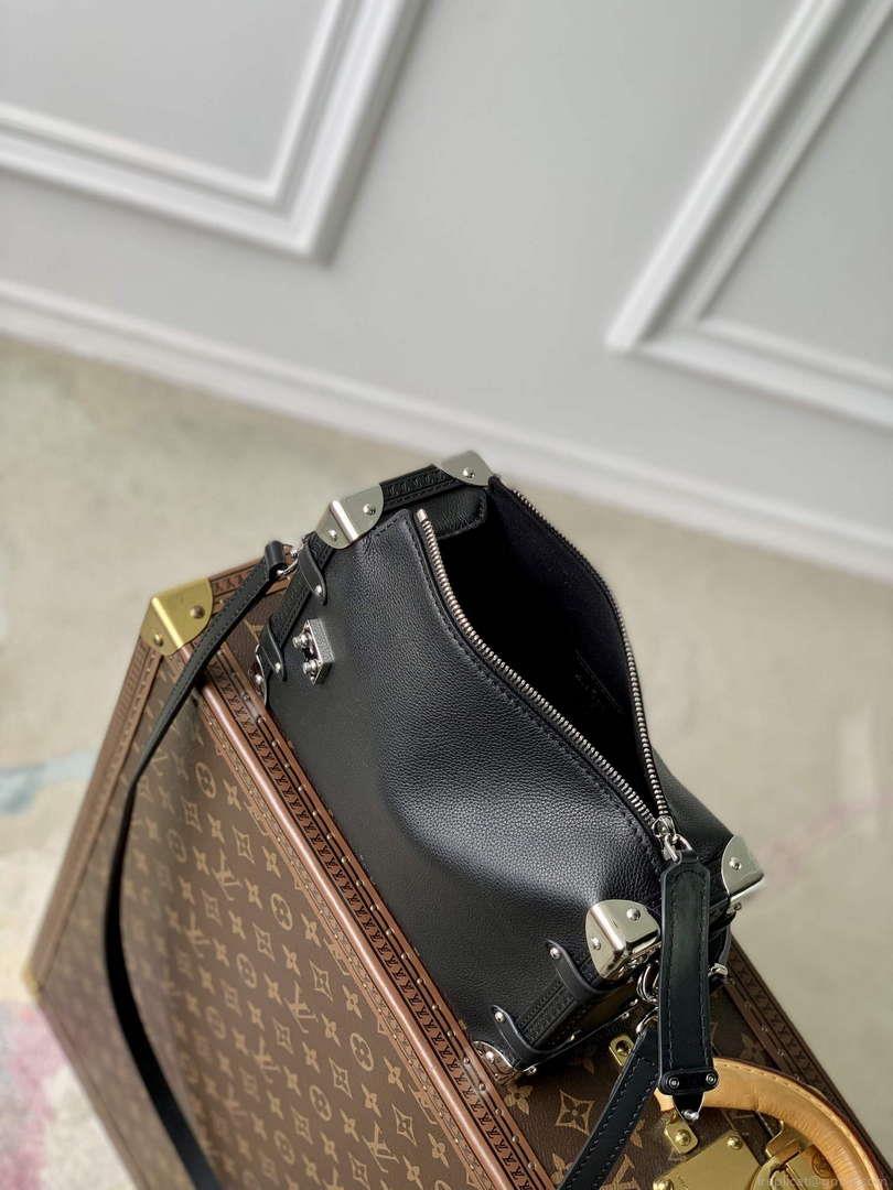 LV M25160 Louis Vuitton Side Trunk MM Handbag Black