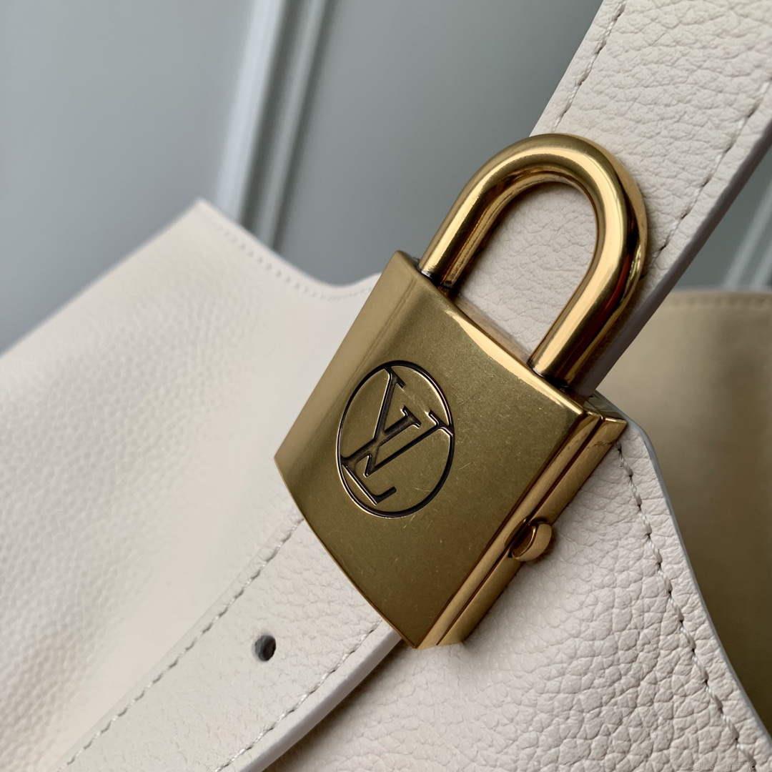 LV M25022 Louis Vuitton Low Key Hobo MM Handbag Limestone Gray