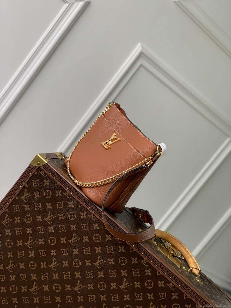 LV M24165 Louis Vuitton Lock and Walk Bucket Bag Cognac Brown