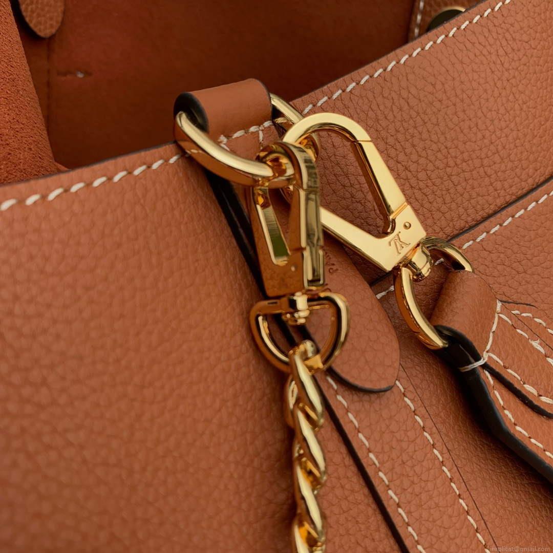 LV M24165 Louis Vuitton Lock and Walk Bucket Bag Cognac Brown