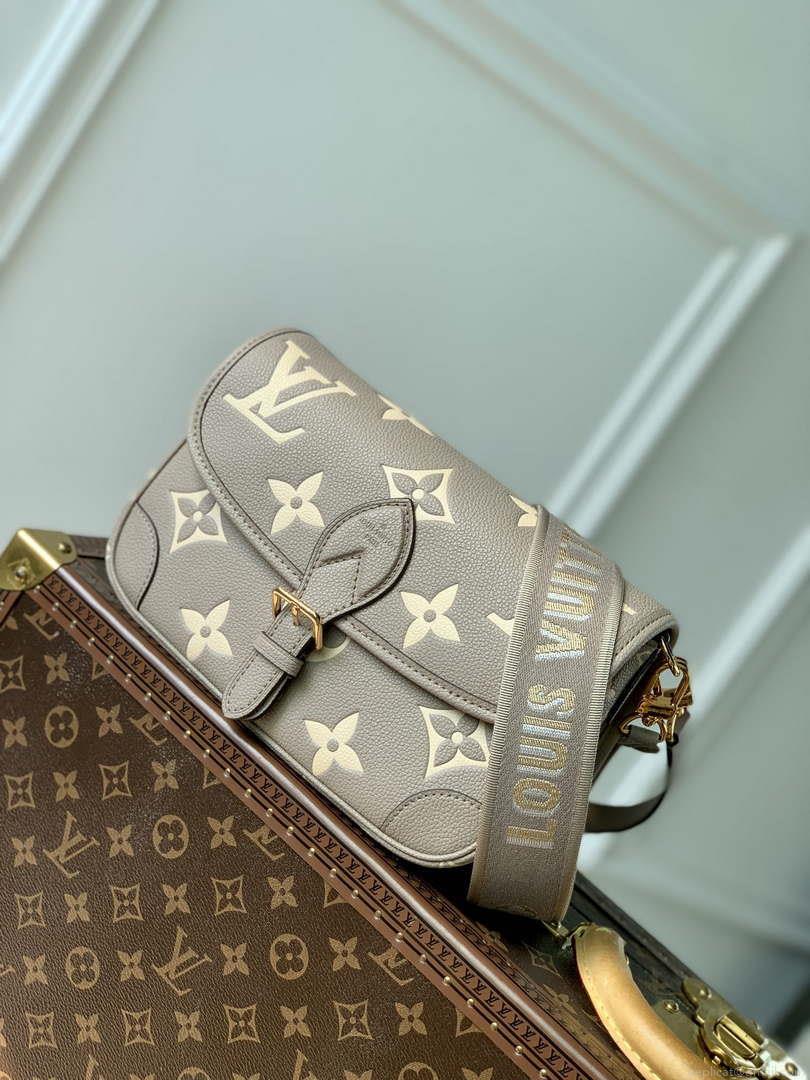 LV M46386 Louis Vuitton Diane Monogram Empreinte Leather Gray with Camel