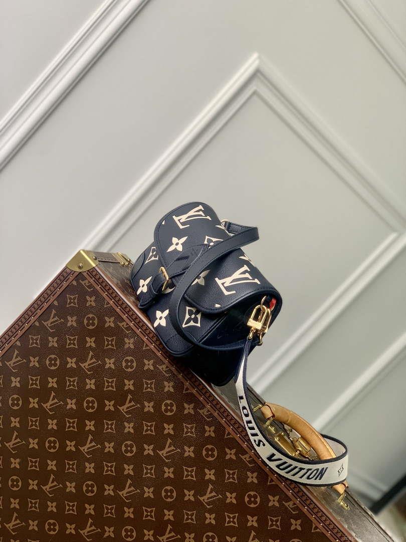 LV M47161 Louis Vuitton Diane Monogram Empreinte Leather Black with Camel