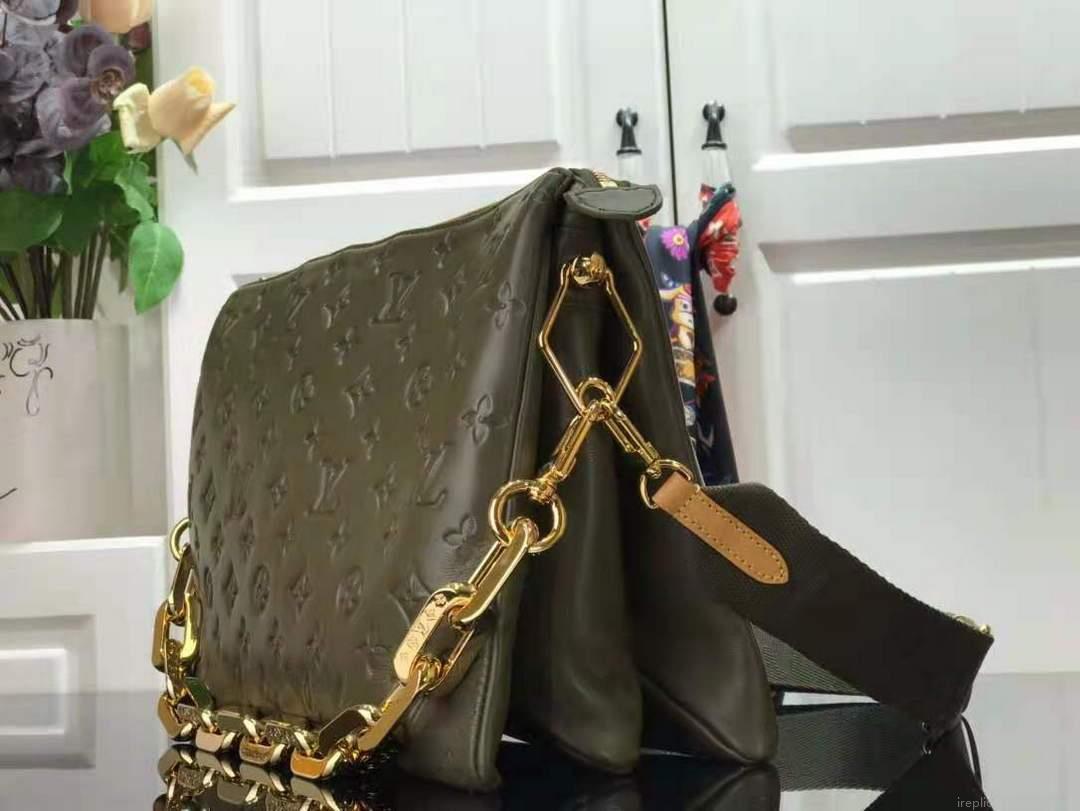 LV M57782 Louis Vuitton Coussin MM Embossed puffy Lambskin M57783 Bag Green