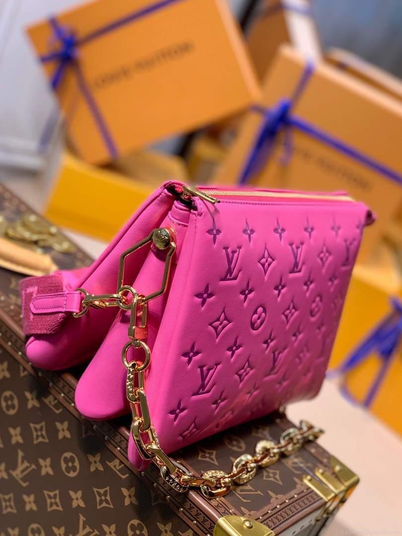 LV M58626 Louis Vuitton Coussin PM Lambskin Bag Rose Red