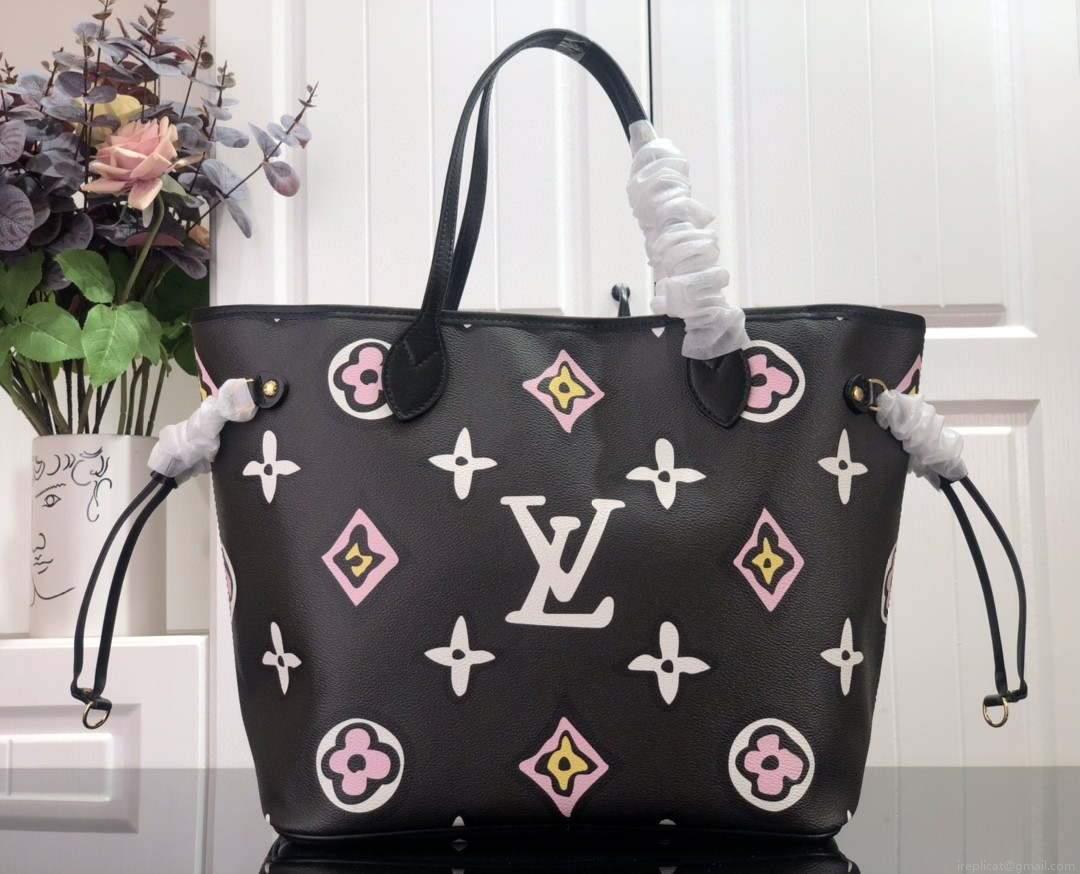 LV M45818 Louis Vuitton Neverfull MM Monogram Bag M45819 Black