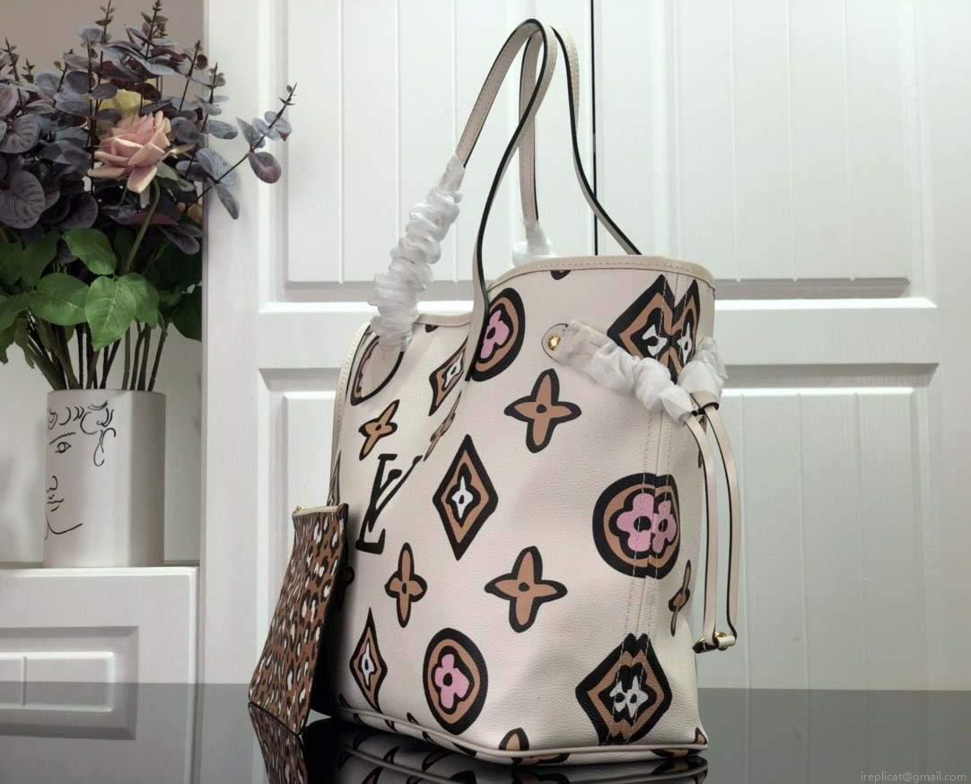 LV M45819 Louis Vuitton Neverfull MM Monogram Bag M45818 Creme
