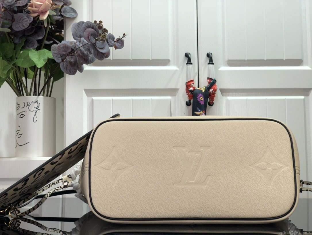 LV M58525 Louis Vuitton Neverfull MM Monogram Empreinte Leather Bag M45856 Creme