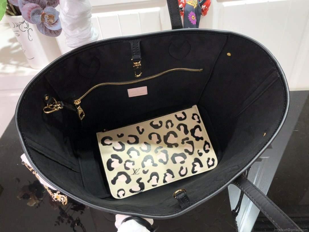LV M58525 Louis Vuitton Neverfull MM Monogram Empreinte Leather Bag M45856 Creme