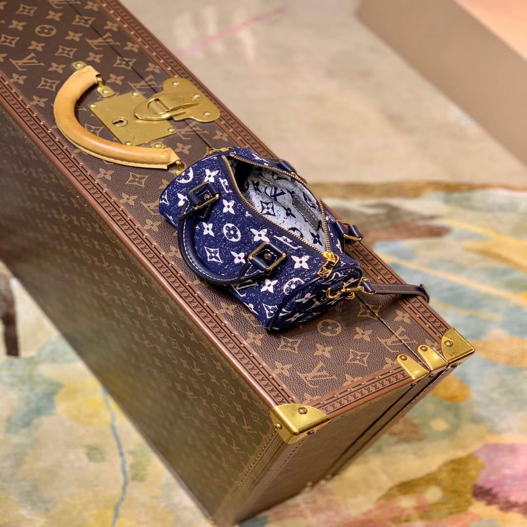 LV M81168 Louis Vuitton Nano Speedy Denim Leather Bag