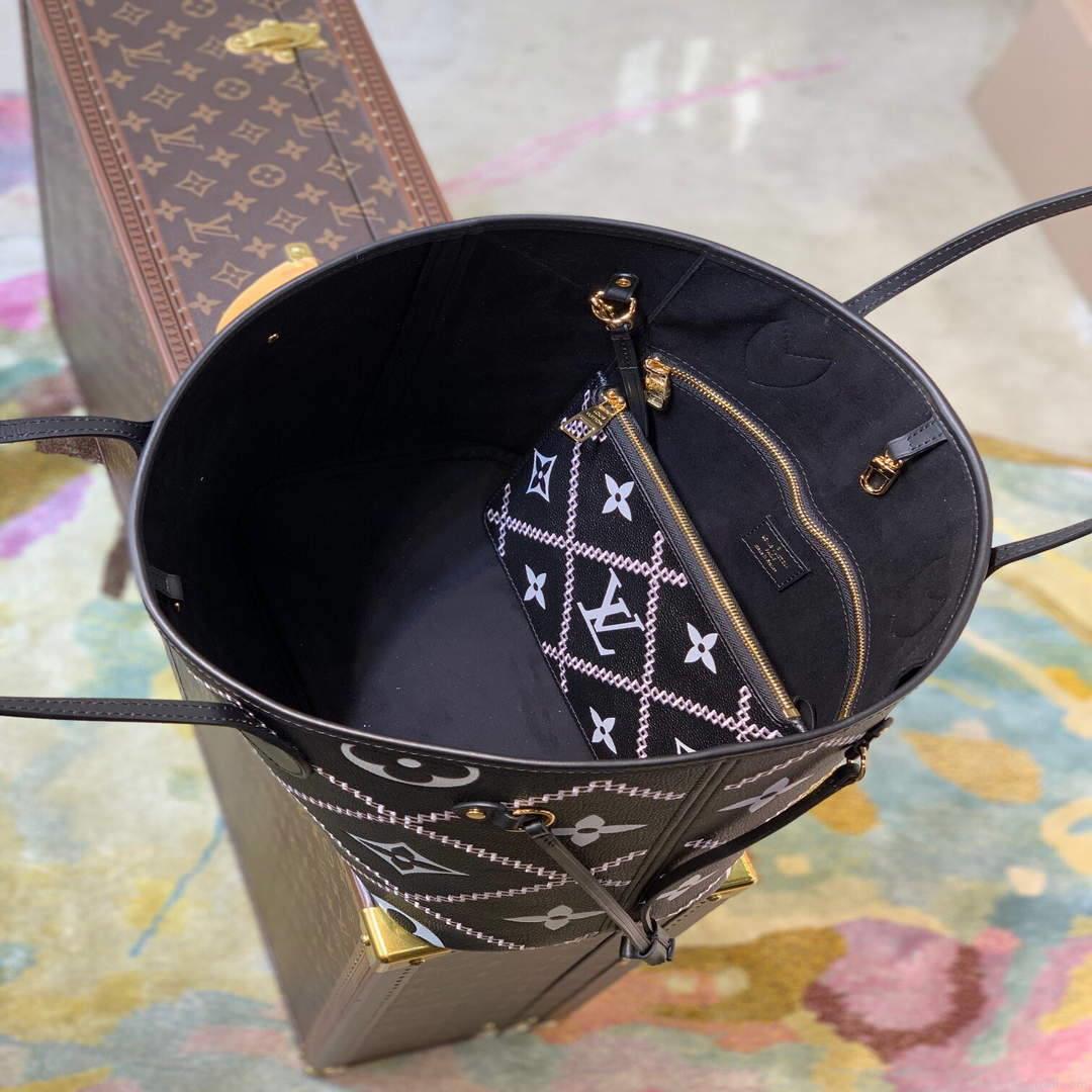 LV M46040 Louis Vuitton Neverfull MM Tote Monogram Bag M46039 Black