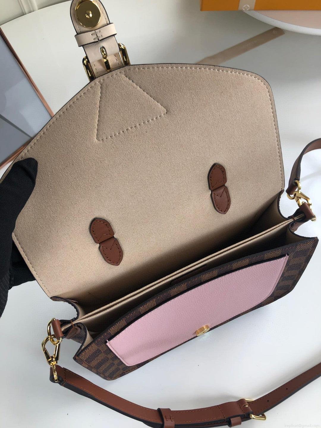 Louis Vuitton N40148 LV Trendy Crossbody Bag Damier Ebene Pink