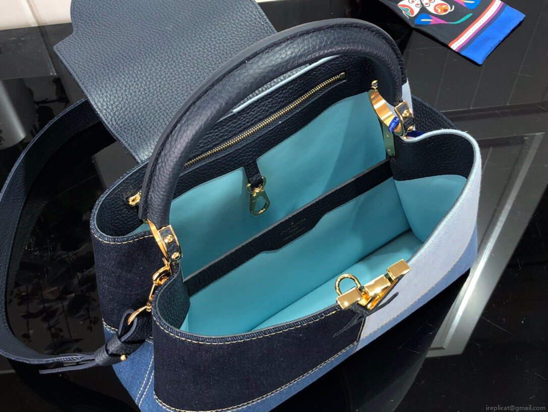 LV M48865 Louis Vuitton Capucines MM Handbag Blue