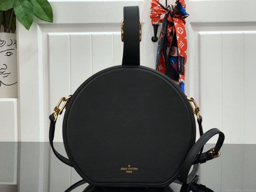 LV M43514 Louis Vuitton Petite Boite Chapeau Leather Bag Black and Pink