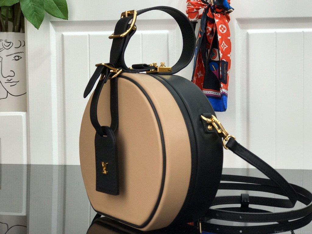 LV M43514 Louis Vuitton Petite Boite Chapeau Leather Bag Black and Pink