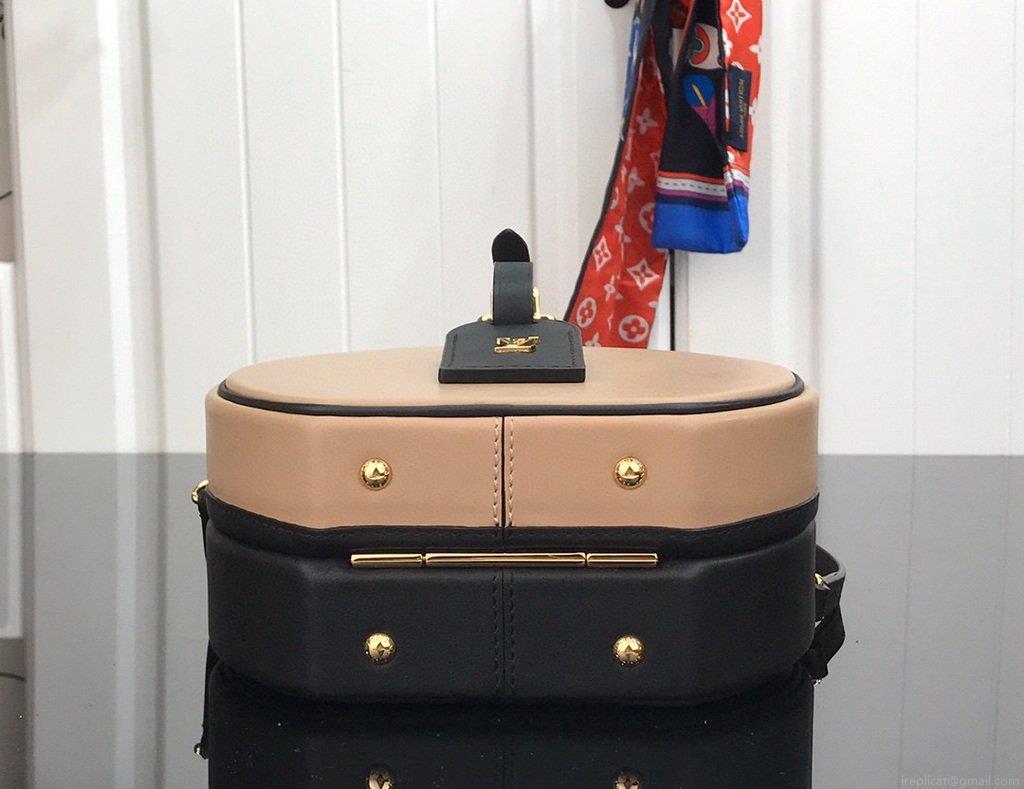 LV M43514 Louis Vuitton Petite Boite Chapeau Leather Bag Black and Pink