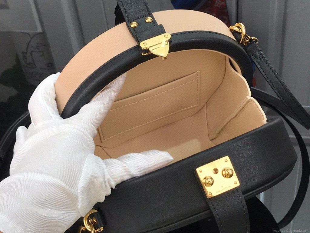 LV M43514 Louis Vuitton Petite Boite Chapeau Leather Bag Black and Pink